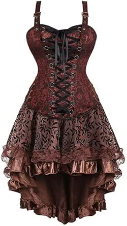 Steampunk Corset Bustier Top Dress Skirt with Tutu Set Plus Size Vintage Lace-up Gothic Costume