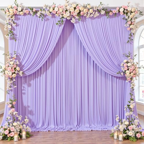 Image of 10x10 Lavender Backdrop Curtain for Parties Weddings, Wrinkle-Free Polyester Fabric Indoor and Outdoor Decoration Light Purple Backdrops Drapes for Baby Showers Birthday