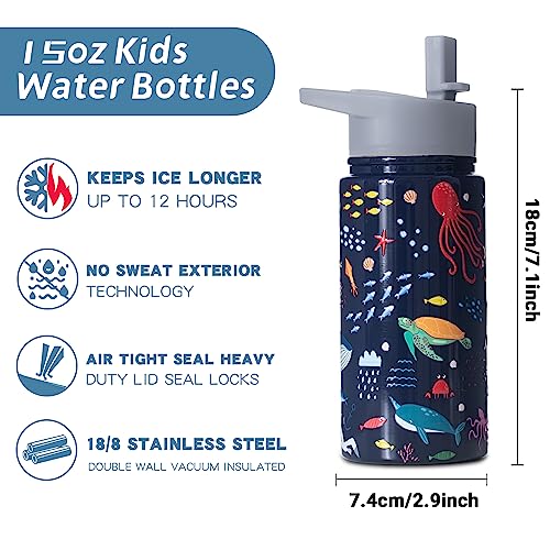 Sea Ocean Animal Water Bottle Kids For School Underwater World Insulated Cups Birthday Gifts For Boys Stainless Steel Whale Water Bottles With Straw Christmas Gift 15 Oz #TOP1