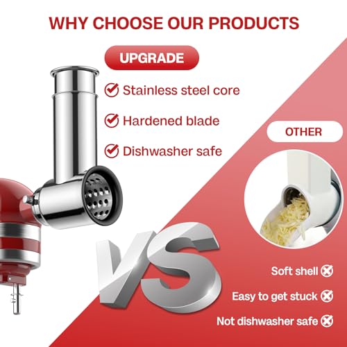 Stainless Steel Slicer Shredder Attachment for KitchenAid Stand Mixer, For Kitchenaid Cheese Grater Attachment, Salad Maker, Grinding Powder, Cheese Kitchenaid Attachment with 4 Blades by Heiolkako - Image 3