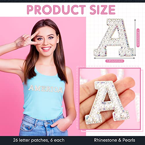 156 Pcs Pearl Iron On Letters Glitter A-Z Letter Patches Bling Alphabet Applique Decorative Sew On Alphabet Patches Rhinestone Pearl English Letter For Diy Jackets Bags Hats Clothes Craft Supplies #TOP1