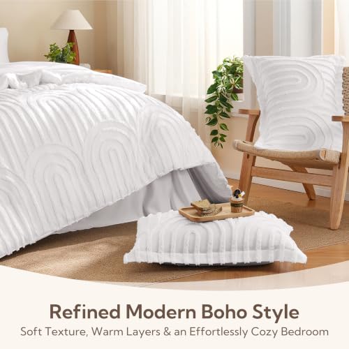 Image of MR&HM Queen Comforter Set Boho 7pcs, White Weatern Arch Tufted Bedding Set