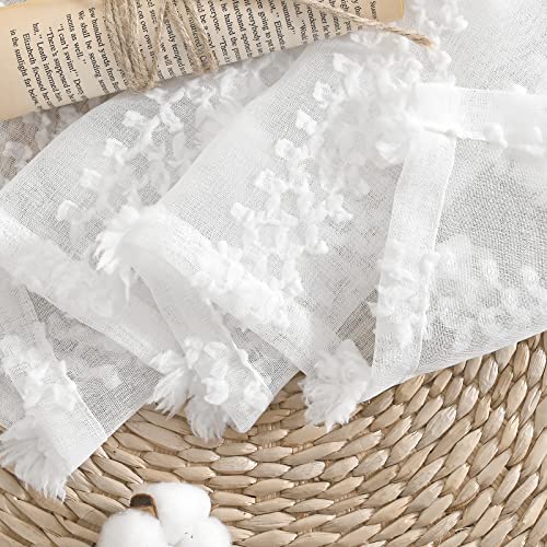 Bgment White Pom Pom Sheer Curtains 84 Inch Length, Boho Textured Light Filtering Curtains With Rod Pocket And Back Tab For Bedroom Nursery, Set Of 2 Panels, White, 52 X 84 Inch #TOP4