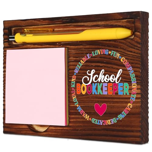 Vivopisew School Bookkeeper Desk Organizer with pen trough, Wood Office Decor for Accounting and Financial Officers, Appreciation Gifst for School Administrators, Desk Retro Note Pad Holder VN489