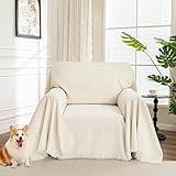 MYSKY HOME Oversized Chair Cover, Armchair Couch Cover for 1 Cushion, Washable Recliner Covers Sofa Protector with Tassel, Beige, 71'X91'