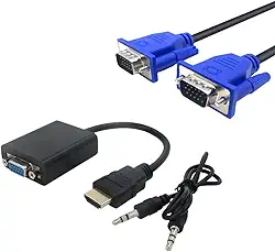 Kit Cabo Adaptador Conversor HDMI Para VGA Com Saída P2 de Áudio + Cabo VGA 1,5m [KRV Magazine]