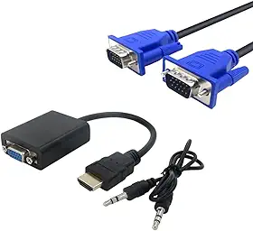Kit Cabo Adaptador Conversor HDMI Para VGA Com Saída P2 de Áudio + Cabo VGA 1,5m [KRV Magazine]