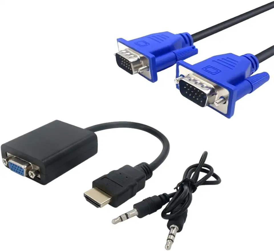 Kit Cabo Adaptador Conversor HDMI Para VGA Com Saída P2 de Áudio + Cabo VGA 1,5m [KRV Magazine]