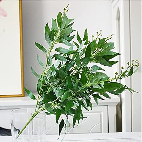 MY GIFT TREE Artificial Single Stem 5 Prongs Willow Leaves Flower Silk Simulation Grass Plant Fake Leaf for Home, Wedding, Bouquet, Party, Christmas Decoration - 50 cm (Green) Cover