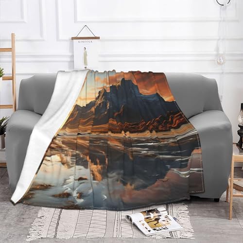 Couverture molleton en flanelle 127x101 cm plaid lit canapé motif montagne - 3