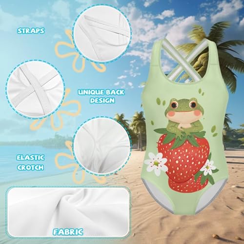 Image of Girls One Piece Swimsuits Axolotl Cross Back Swimwear Beach Summer Quick Dry Beach Bathing Suit