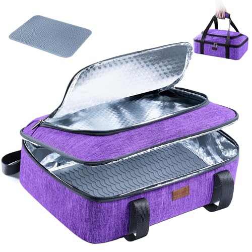 BAGSPRITE Cacerola aislada para alimentos fríos o calientes con alfombrilla resistente al calor, portador de alimentos aislado, portador de alimentos calientes, soporte de bandeja de aluminio para