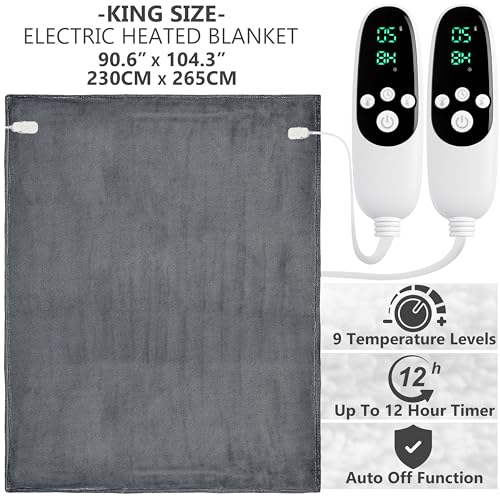 Miniatura 2 de Get Trend Manta Electrica King 230x265 Cm Con 9 Niveles, Temporizador 12h Y Protección Contra Sobrecalentamiento, Manta Invierno Para Cama, Sofá Gris Dark, King Eu