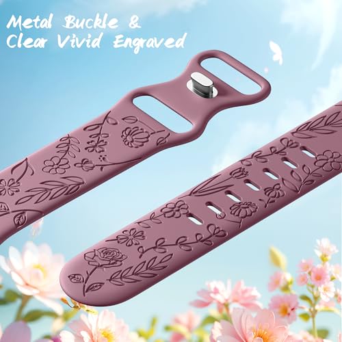 Image of SNBLK 6 Pack Floral Engraved Bands Compatible with Apple Watch Bands 40mm 41mm 42mm 38mm 44mm 45mm 46mm 49mm Women Men, Silicone Flower Pattern Strap for iWatch Series 11 10 Se Ultra 9 8 7 6 5 4 3 2 1