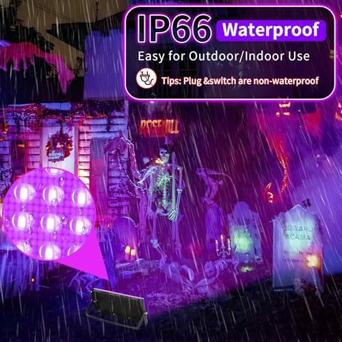 Image of 50W LED Black Lights with Switch+Plug, IP66 Waterproof, 8 Pack | Blacklight Flood Light for Halloween, Neon Glow Party Supply, Bedroom, Fluorescent Poster, Body Paint, Outdoor