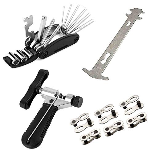 Lncboc Kits de herramientas de reparación de bicicletas,divisor de cadena universal, indicador de desgaste de la cadena, herramienta multifunción 16 en 1, conector de enlace de cadena