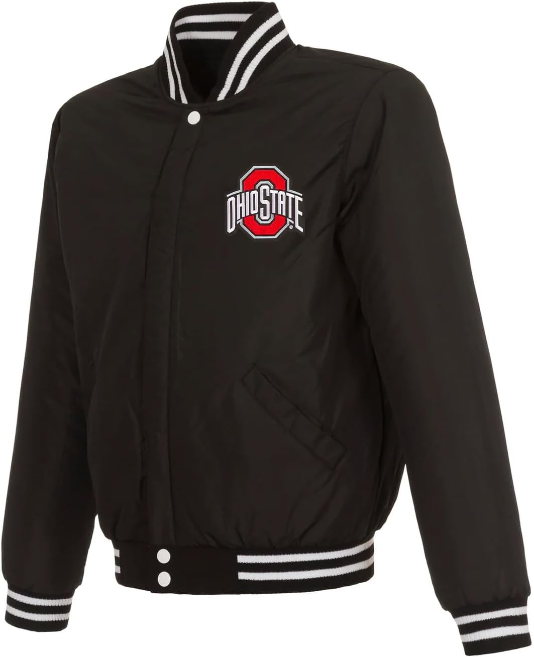 JH Design Ohio State Buckeyes Jacket Varsity Style Snap Up Coat in 2 Colors