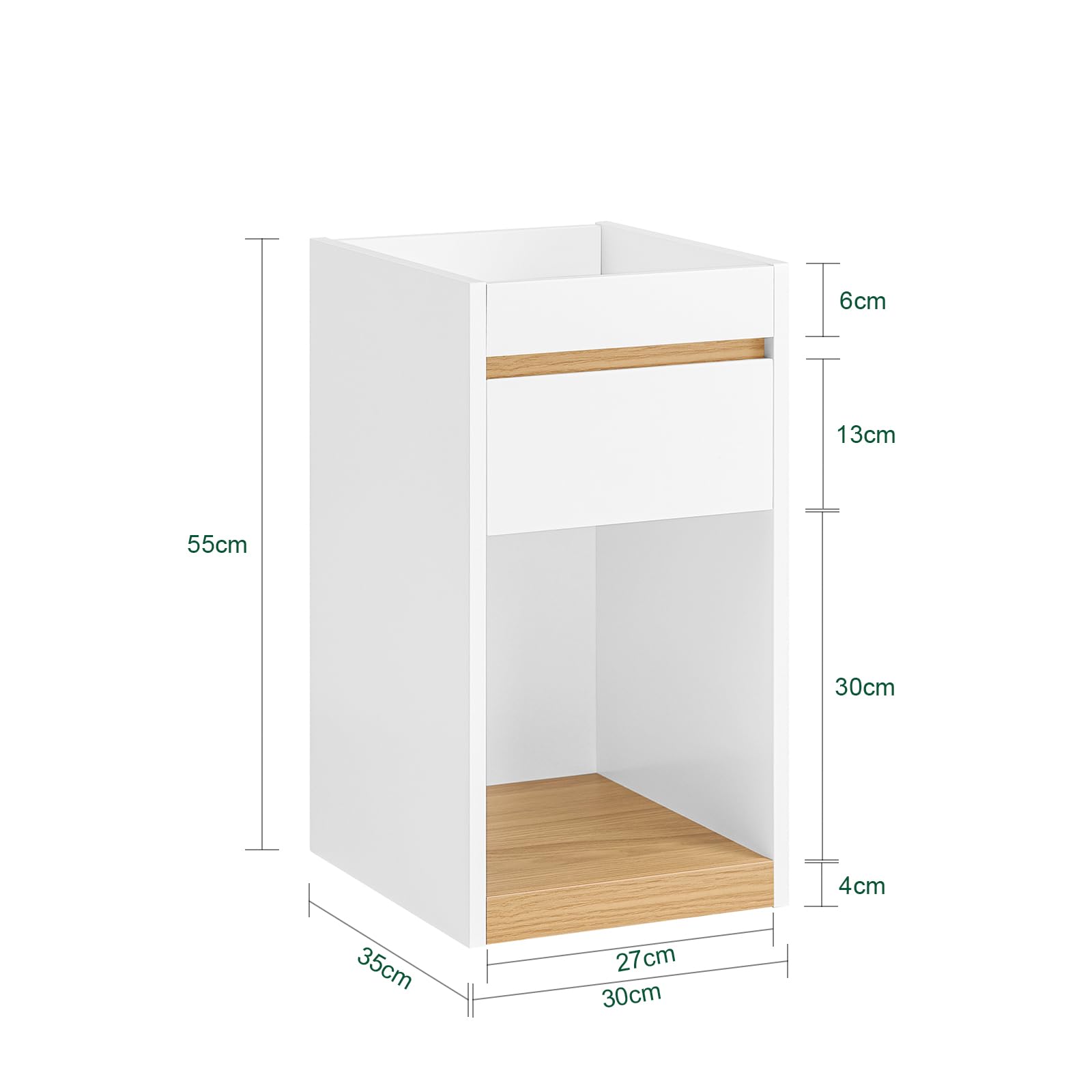 SoBuy stolik nocny Boxspring Sofa stolik nocny szafka nocna stolik pomocniczy wąski stolik pod telefon szafka nocna, kolor biały, wym. ok. 30x55x35 cm FBT137-W