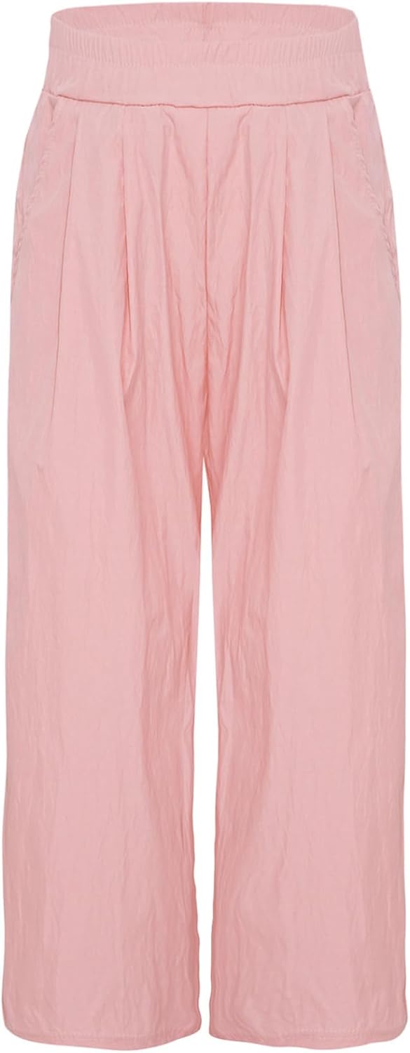Girls Wide Leg Pants Cropped Flowy Dress Palazzo Pants for Athletic Performance Draped Trousers with Pockets