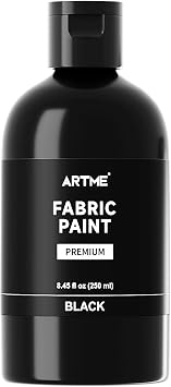 Artme Black Fabric Paint, 8.45 oz 250 ml Fabric Paint for Clothes Permanent, Non-Toxic Clothing Paint for T-Shirts, Shoes, Jeans, Refresh Furniture Upholstery