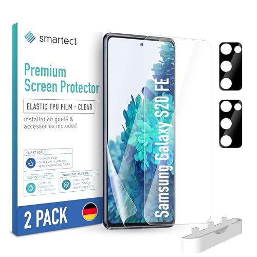 smartect TPU Schutzfolie [2 + 2 Stück] kompatibel mit Samsung Galaxy S20 FE, DISPLAY + KAMERA, Bedeckt das ganze Display, Bildschirmschutz Blasenfrei, Displayschutzfolie Anti Fingerabdruck