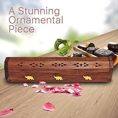 Wooden Incense Stick Holder  Handmade Incense Stick Burner Decorative Storage Box with Lid - Ideal for Aromatherapy, Meditation, Yoga  Ornamental piece for Home, Office Decor (Elephant pattern)