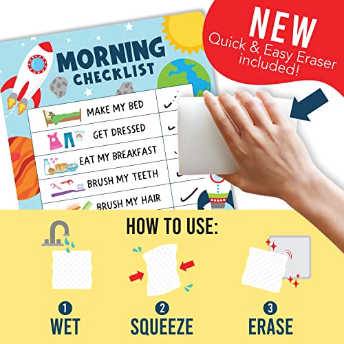 Magnetic Morning & Bedtime Routine Chart for Kids - Customizable Toddler Daily Schedule Board with Dry Erase Surface, Stickers & Marker, Build Habits with Visual Checklists, Space Theme - Thumbnail 2