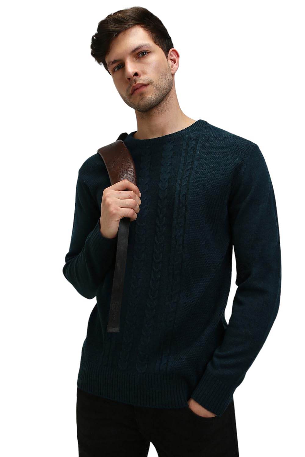 dennis lingo Men Green Solid Slim Fit Full Sleeve Crew Pullover-picture-37