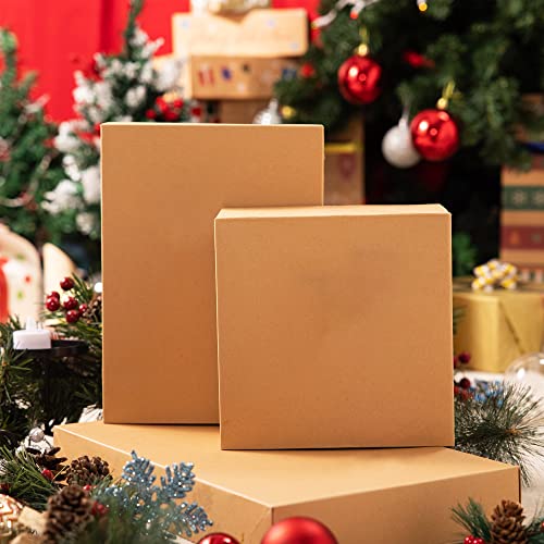 JOYIN 12PCS Christmas Brown Gift Boxes with Lids for Presents, 4" Deep Large Shirt Robe Wrapping Box, 4 Different Sizes Holiday Festive Lingerie Cupcake DIY Kraft Cardboard Boxes - Image 8