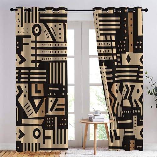SZLYZM Vintage Tribal Blackout Curtains for Bedroom living Room, Bohemian Ethnic Curtains 46x72, 72 Drop Curtains 2 Panels Set, Thermal Eyelet Drapes Decorative Patterned Window Treatments (Qy-&107) - Image 2