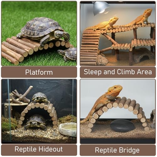Natural Wood Hideout Hamster Bridge Tunnel Ladder Hamster Cage Accessories Small Animal Molar Chew Toys Reptile Tank Habitat Decor Hiding Hut for Chinchillas Lizards Mice Spiders Rabbit Brown - Thumbnail 5