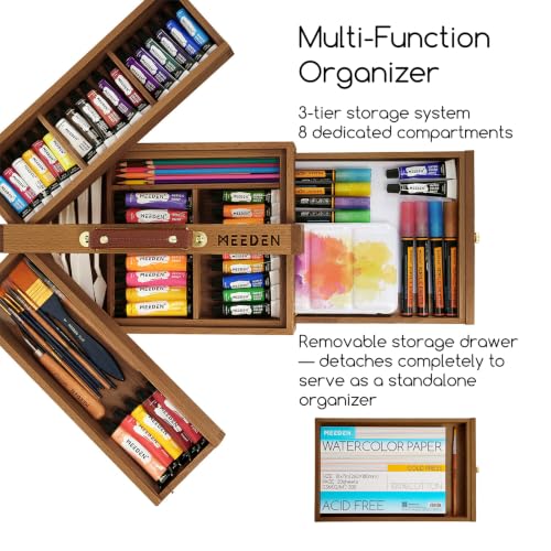 Image of MEEDEN Wooden Tool Storage Box: Portable Beech Wood Art Supplies Organizer