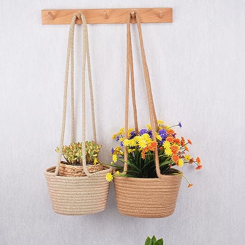 Miniatura 7 de Macetas Colgantes, Canasta Plantas Con Cuerda, Algodón Tejida Jardinera, Macetero Colgante De Paja, Maceta Paja, Para Flores, Plantas, Decoración De Interiores Y Exteriores, 20 Cm Marrón