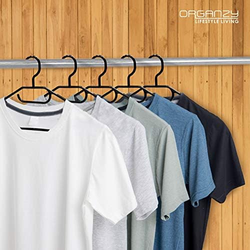 Organzy Lifestyle Premium Quality Black 360° Swivel Hooks Coat Hangers for wardrobes with non slip heavy duty durable space-saving Design - Ideal for all Adult Clothes (Pack of 20)