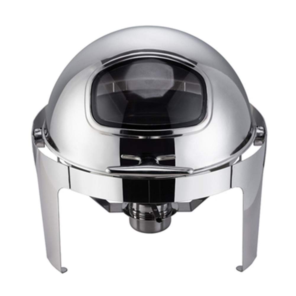 Chafing Dish Buffet-Set, runder Roll-Top-Speisewärmer, Chafer mit Sichtfenster, Lebensmittelpfanne, Wasserpfanne, Brennstoffhalter, 5 l