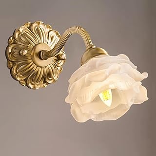 Gold Glass Flower Wall Sconce Gooseneck Vintage Brass Mid Century Wall L...