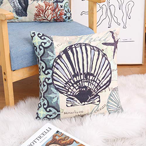 STAREDGE Nautical Conch Decorative Throw Pillow Covers 18x18, Set of 4 Ocean Themed Beach Starfish Shell Printed Cushion Covers for Patio Couch Sofa - Image 5