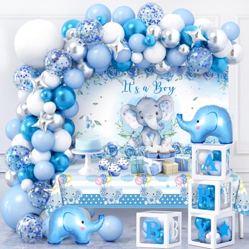 Onmelo M275700 Baby Shower Decorations For Boy Baby Boy Shower Decorations Blue Balloon Garland Kit Baby Boxes cover