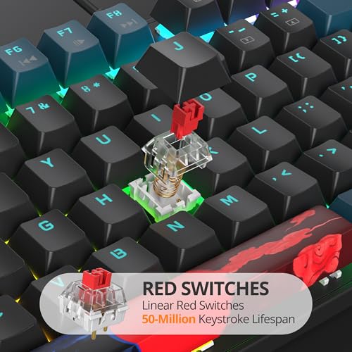 Image of surmen Full Size Creamy Keyboard with Number Pad, 104 Keys RGB Wired Mechanical Gaming Keyboard Backlit with PBT Keycaps Linear Red Switch for Laptop Desktop PC Gamers(104 Monster B)