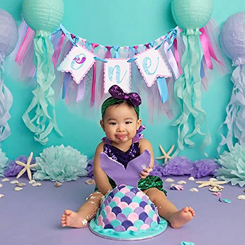 Mermaid's 1st Birthday High Chair Banner - a Flag, Under the Sea Garland by WAOUH - Image 3