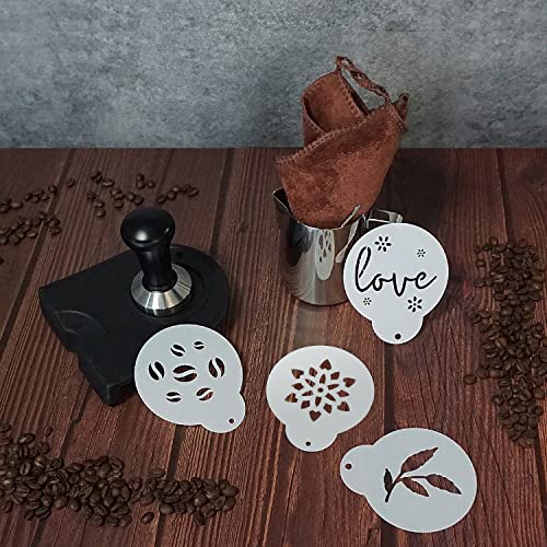 Yolococa 51mm Kaffee Tamper Set 304 Edelstahl Base Kaffeepresse Espresso Tamper mit Tampermatte, Milchkännchen, Barista Handtuch, Latte Art Stift und Dekoschablonen