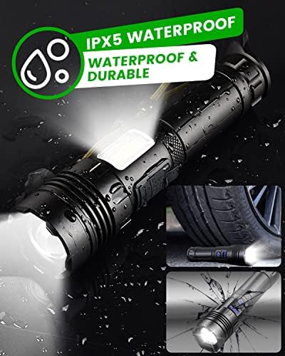 Maxesla 10000LM Torches LED Super Bright Rechargeable, Torches Battery Powered XHP70.2 with COB Side Light, IPX5 Waterproof and 7 Modes Zoomable, Gift for Men Dad Xmas Gift Torch with 3000mAh Battery