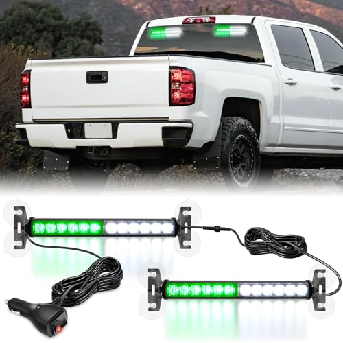 Nilight 24LED Emergency Strobe Traffic Advisor Light Bar 2 in 1 Green White Dash Warning Safety Flashing Lights Front/Rear Windshield Construction Lights for Trucks Cars Plow Police Vehicles