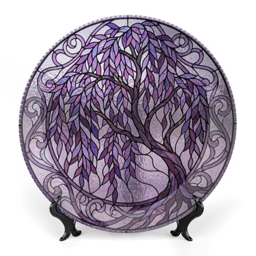 DITQQMS China Plates, Christmas Stained Glass Purple Tree Custom Dinner