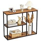 WOHOMO Console Table, Modern Sofa Table with 3-Tier Storage Shelves, 12'' Narrow Industrial Entryway