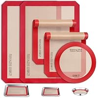 Tappetino Silicone Forno 5PCS, Sopito Carta Forno Riutilizzabile Antiaderente e Sicura per Gli Alimenti, Ideale Tappetino Microforato per Forno per Biscotti, Amaretti e Pasticcini, Rosso