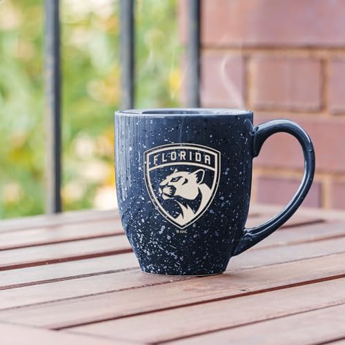 Image of Rico Industries NHL Hockey Florida Panthers Navy Personalized 16 oz Team Color Laser Engraved Speckled Ceramic Coffee Mug