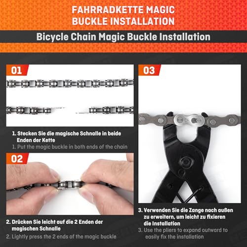 HENMI Kettennieter Fahrrad, Kettenzange, Kettenschloss Zange und 4 Paar Fahrradketten Nieten Fahrradkette Reparatur Set für 6-12 Fach Fahrradkette Werkzeug