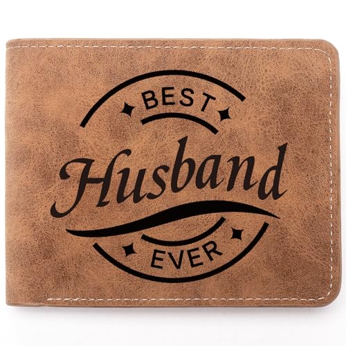 To My Husband Gifts,Leather Wallet for Men, Engraved Personalized Leather Wallet,Birthday Gifts Anniversary Valentine's Day Gifts (Best Husband)