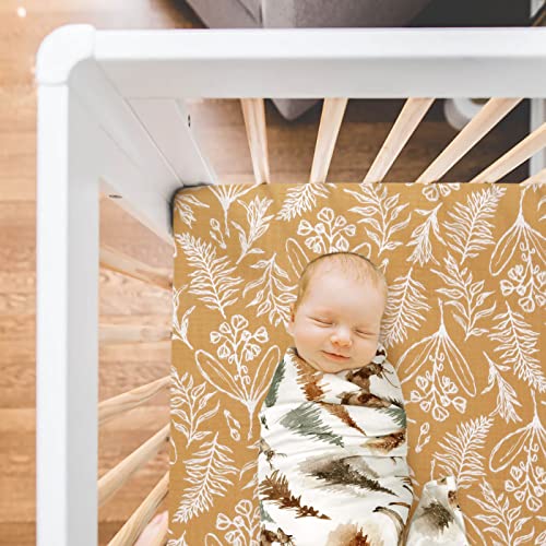 Grssder Soft Muslin Crib Sheet 2 Pack, 100% Cotton Crib Sheets For Boys And Girls, Fit Standard Crib Mattresses 52" X 28" Safe And Snug, Beige/Golden Autumn #TOP2